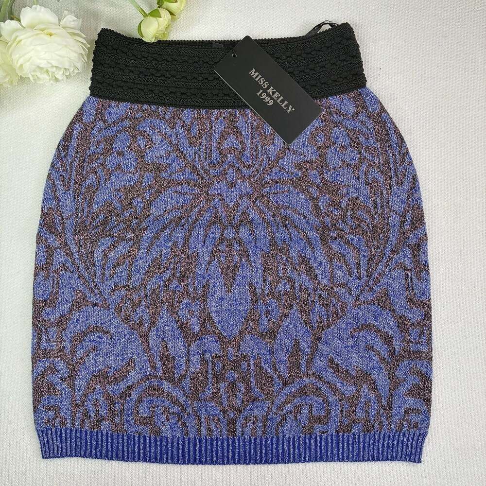 Miss Kelly 1999 Blue Patterned Knit Mini Skirt Size S,M,L Women’s New